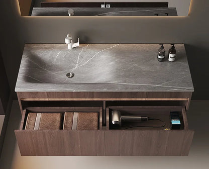 Light Luxury Bathroom Cabinets Rock Slab Integrated Washbasin