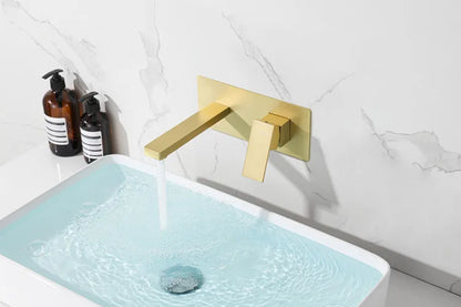 Modern Brass Wall Mount Bathroom Basin Faucet Hidden