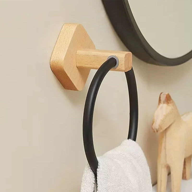 Adhesive Towel Ring Aluminum Wood Wall Mounted Matte