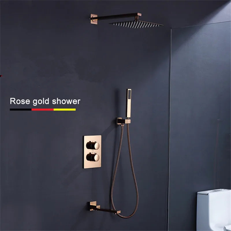 Tuqiu Bathroom Shower Rose Gold Square Rainfall Shower