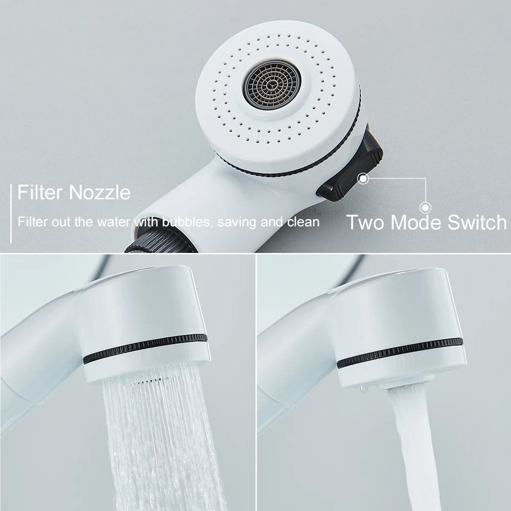 White Pull Out Bathroom Sink Faucet Cold Water
