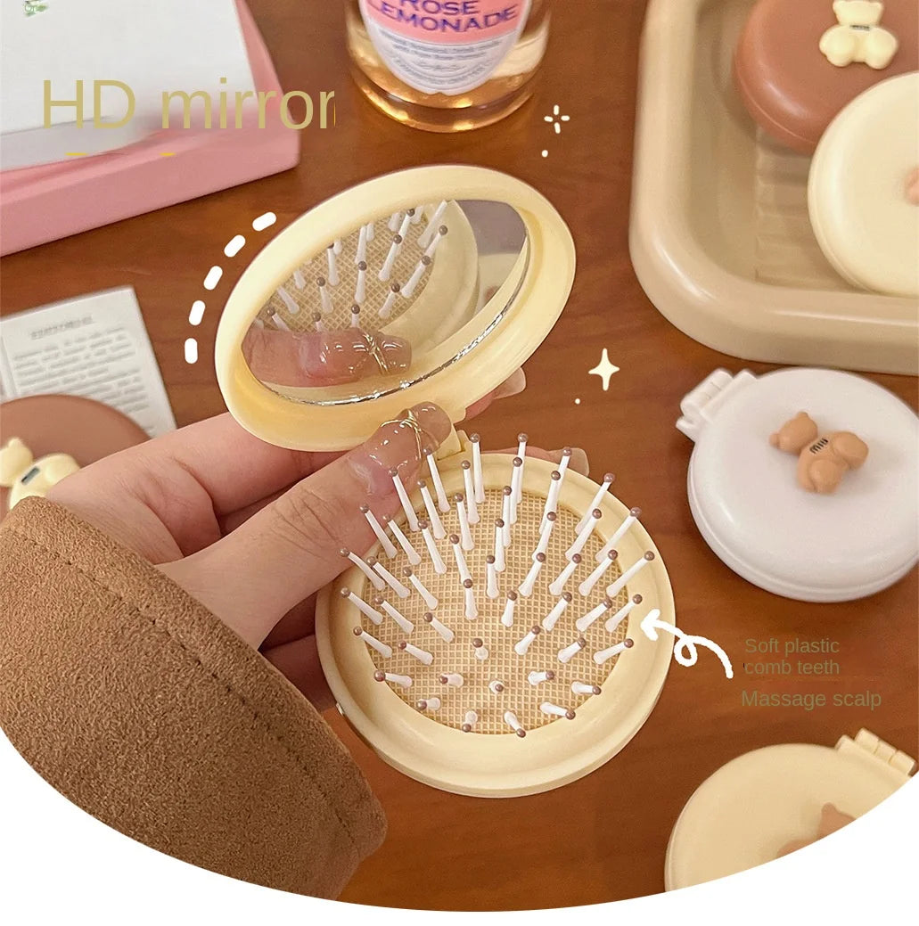Cute Cartoon Foldable Comb Makeup Mirror Air Cushion