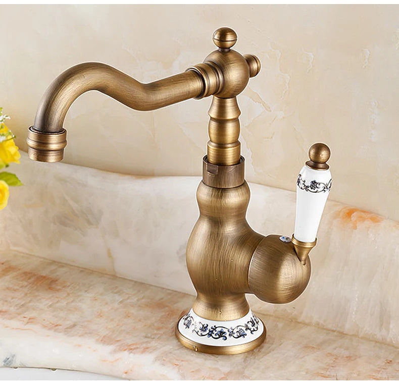 Bathroom Sink Faucet Antique Bronze 360 Degree Turn