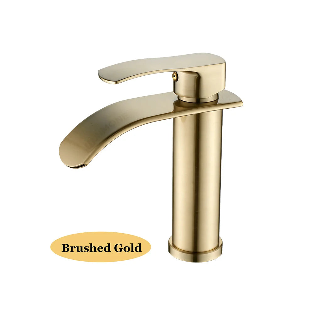 Tall Short Brass Waterfall Faucet Bathroom Sink Faucet