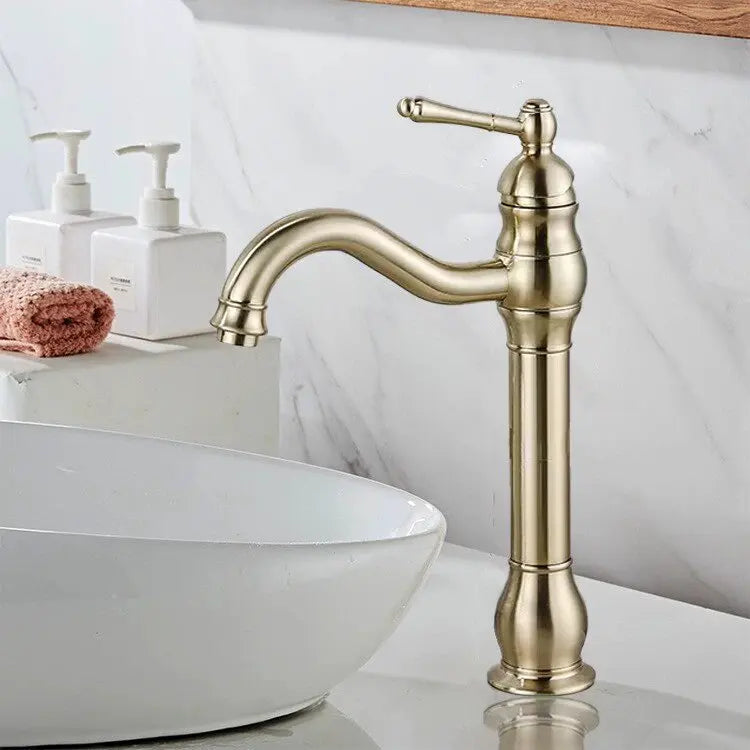 Antique Brass Basin Vessel Sink Faucet Deck Mounted