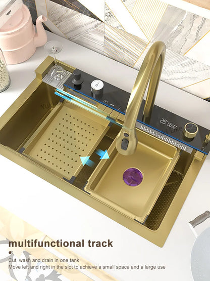 Silver Slot Stainless Steel Waterfall Sink Digital Display