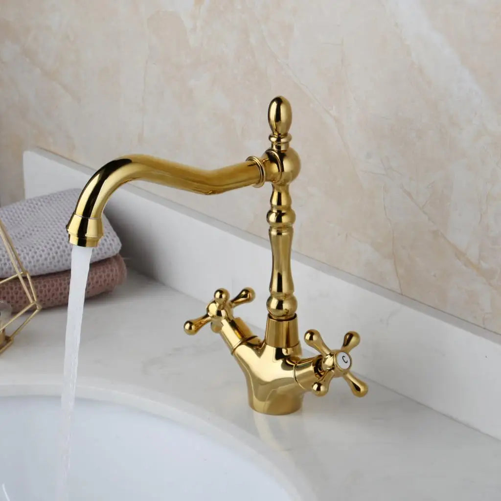 Kemaidi Gold Bathroom Sink Faucet Brass Hole Deck