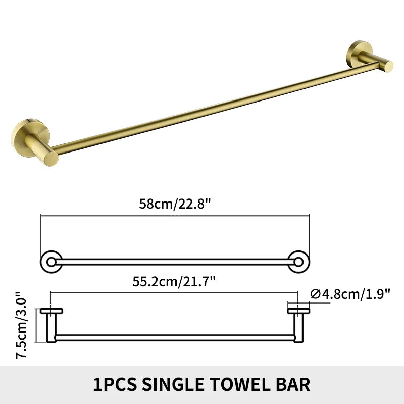 Brushed Gold Towel Bar Rack 304 Stainless Steel