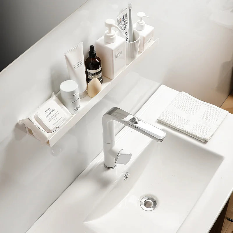 White Corner Shower Caddy No Drill Bathroom Shelf