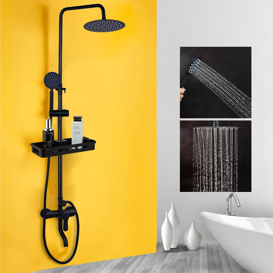 Jieni Matte Black Rainfall Shower Faucet Paint Black