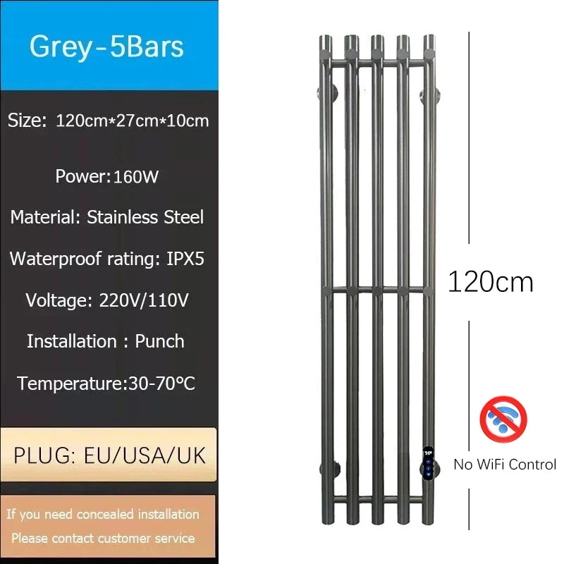 Oxg 3-Bar Electric Heated Towel Rack Timer Wall