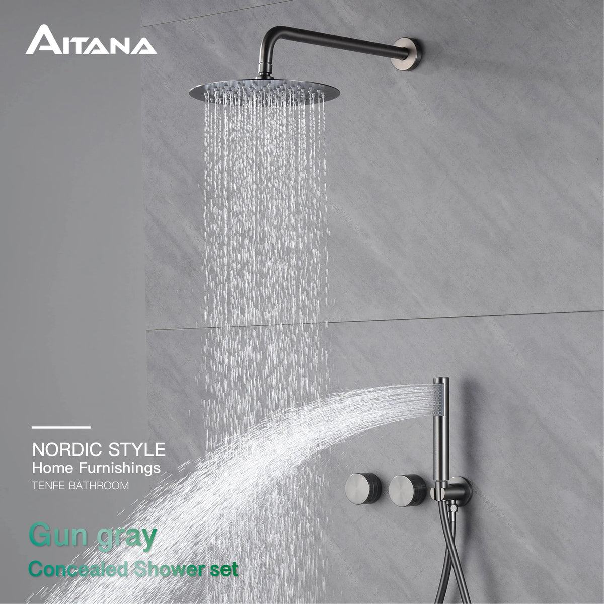 Luxury Gun Gray Brass Bathroom Shower System Concealed