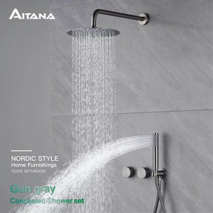 Luxury Gun Gray Brass Bathroom Shower System Concealed