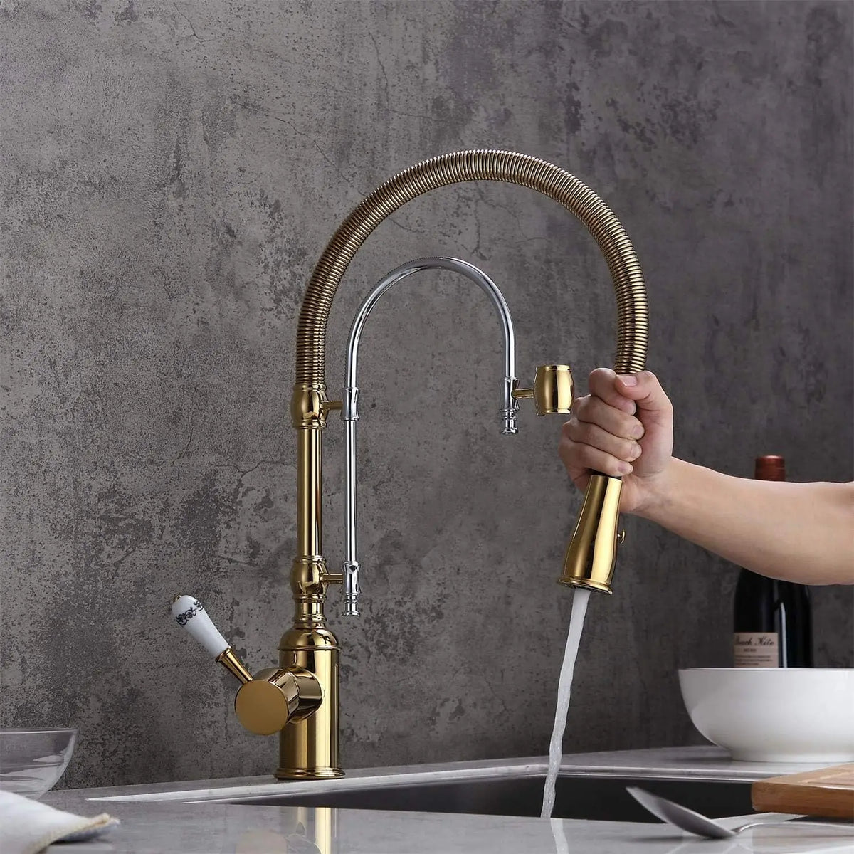 Zappo Gold Chrome Sink Faucet High Arc 360