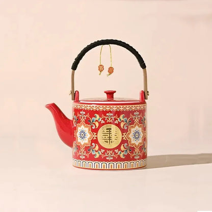 Double Happiness Enamel Wedding Tea Teacup Teapot Bridal