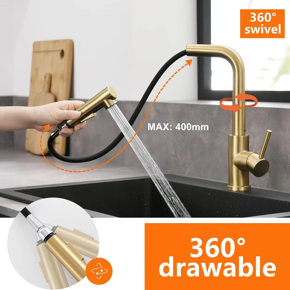 Brushed Gold Touch On Sink Faucets Pull Out