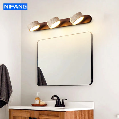 Nordic Travertine Stone Wall Lamps Rotatable Mirror Light