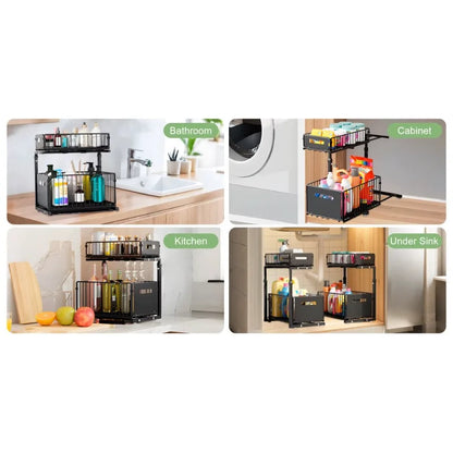 Layer Pull Out Cabinet Organizer Adjustable Storage Under-Sink
