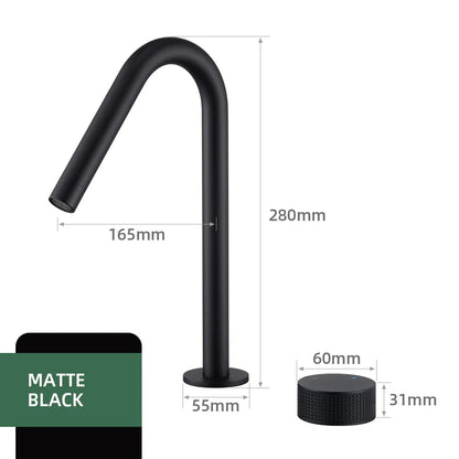 Matte Black Basin Faucet Knurled Knob Sink Tap