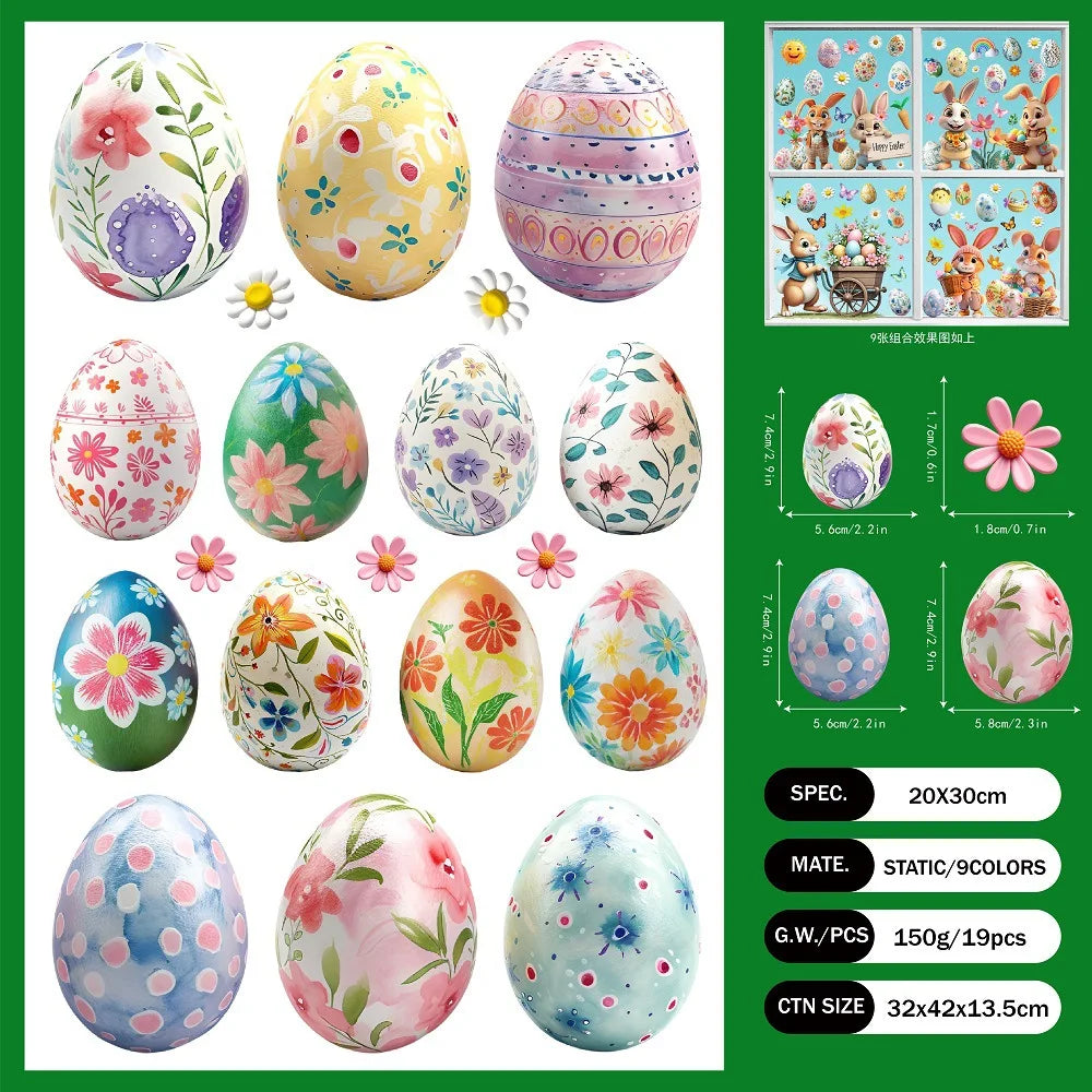 Easter Cartoon Rabbit Egg Window Stickers Bunny Easter