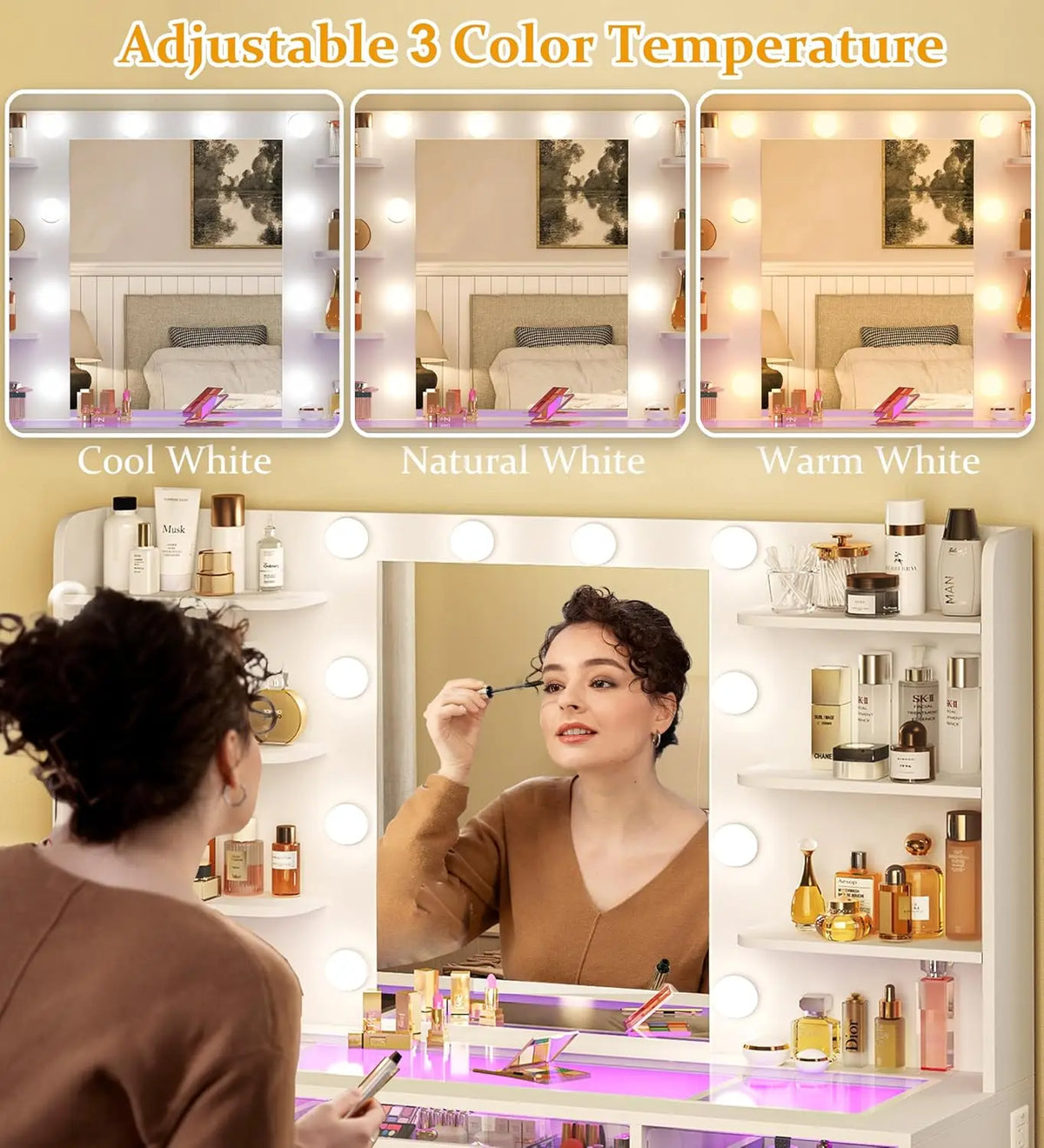 Vanity Desk Color Lighted Mirror Transparent Top Rgb