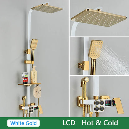 White Gold Thermostatic Shower System Quality Brass Cold