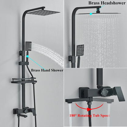 Black Brass Shower Faucet Sets Rainfall Bathtub Tap