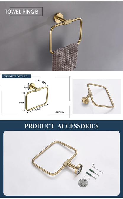 Bathroom Hardware Brushed Gold Knurled Brass Kit Towel