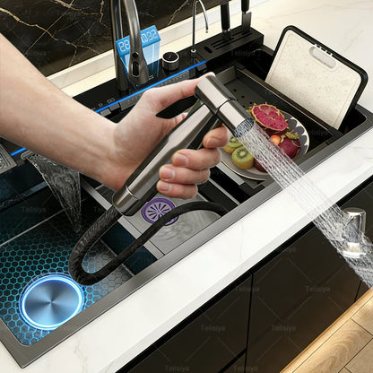 Stainless Steel Sink Digital Display Waterfall Large Slot