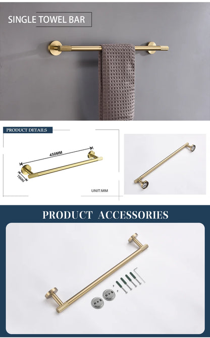 Bathroom Hardware Brushed Gold Knurled Brass Kit Towel