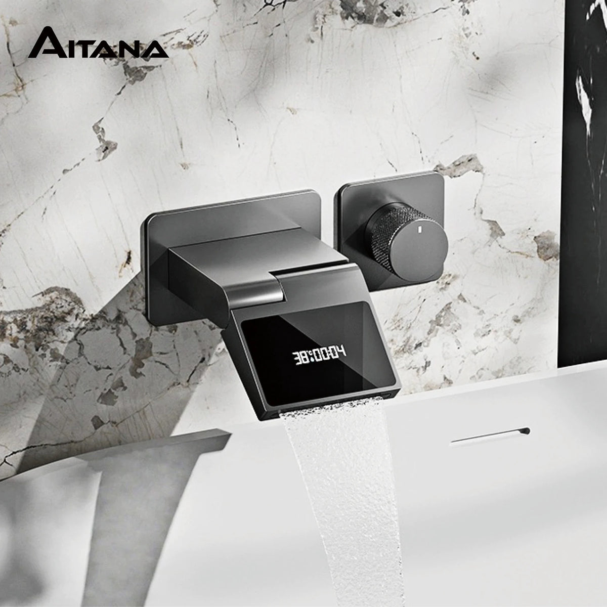 Intelligent Black Brass Bathroom Faucet Led Digital Display