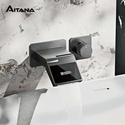 Intelligent Black Brass Bathroom Faucet Led Digital Display