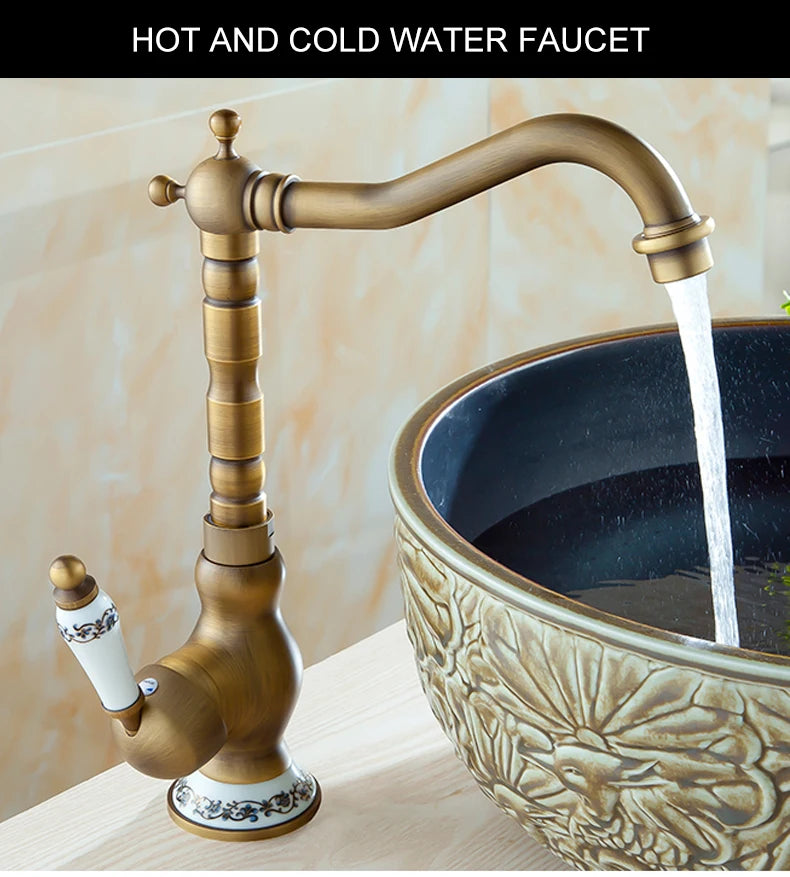 Bathroom Sink Faucet Antique Bronze 360 Degree Turn
