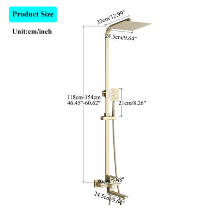Brushed Gold Rainfall Shower System Cold Bathroom Shower