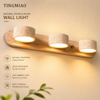 Rotatable Spanish Natural Limestone Round Led Wall Lamp