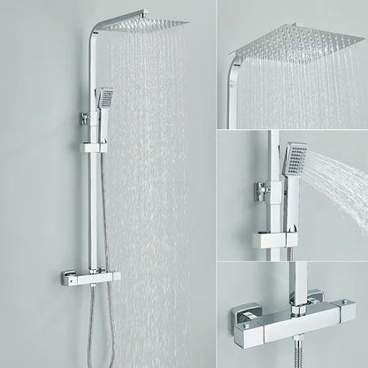 Thermostatic Chrome Shower Faucet Rainfall Headshower Handled
