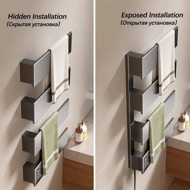 White Electric Heated Towel Rail Smart Temperature Time