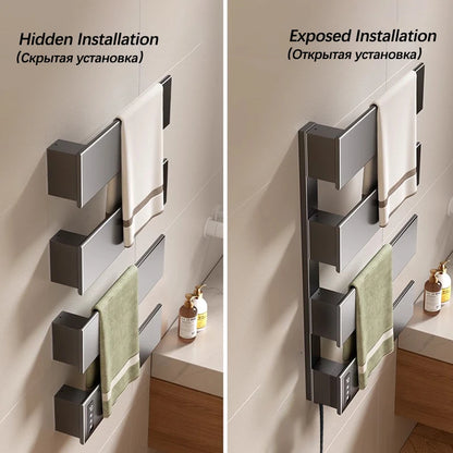 White Electric Heated Towel Rail Smart Temperature Time