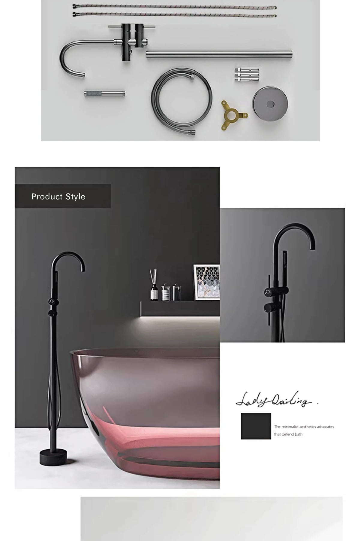 Aitana Luxury Black Brass Bathroom Faucet Floor Standing