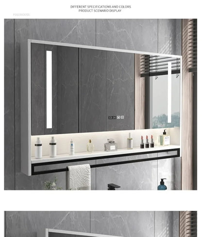 Smart Bathroom Mirror Cabinets Wall-Mounted Backlight Anti-Fog