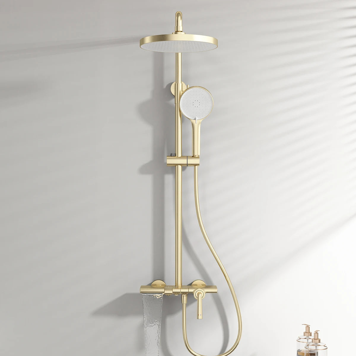 Brushed Rose Gold Bathroom Shower System Faucet 12