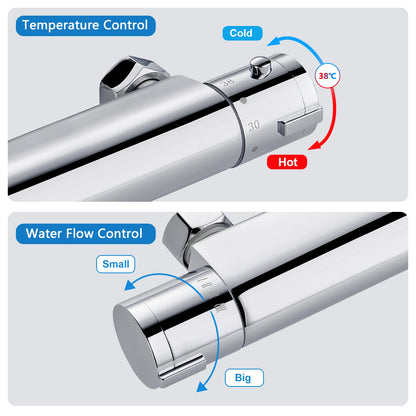 Shower Mixer Tap Thermostat 38 Safety Button Round