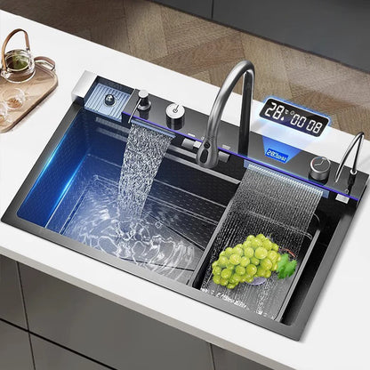 Stainless Steel Waterfall Sink Extra Large Bowl Digital