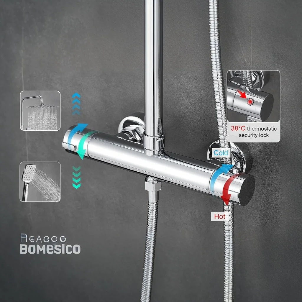 Shower System Thermostat 10-Inch Rain Shower Head Stainless