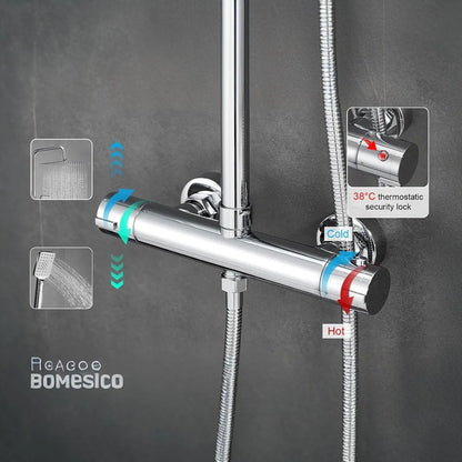 Shower System Thermostat 10-Inch Rain Shower Head Stainless