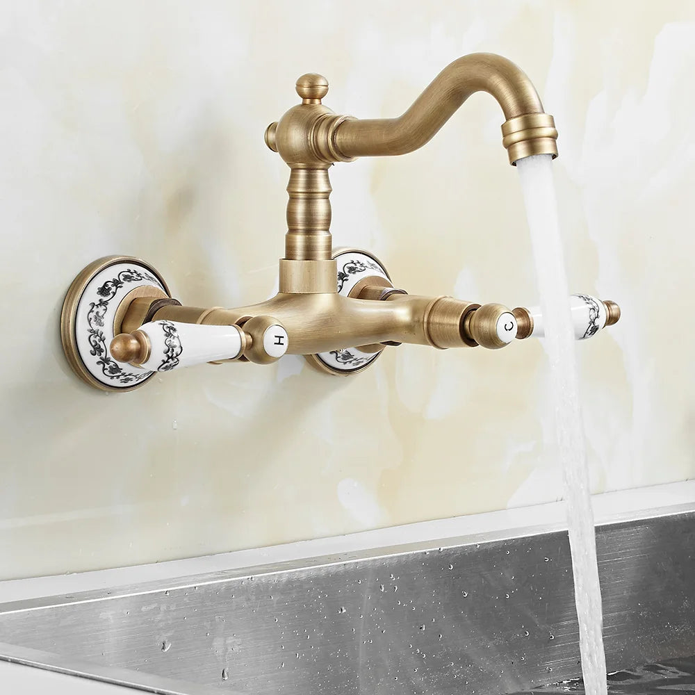 Wall Mount Antique Faucet Antique Brass Faucet Dual
