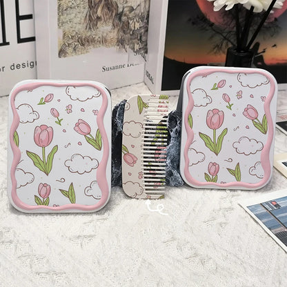 Flowers Flip-Top Folding Makeup Mirror Pocket Mirror Women