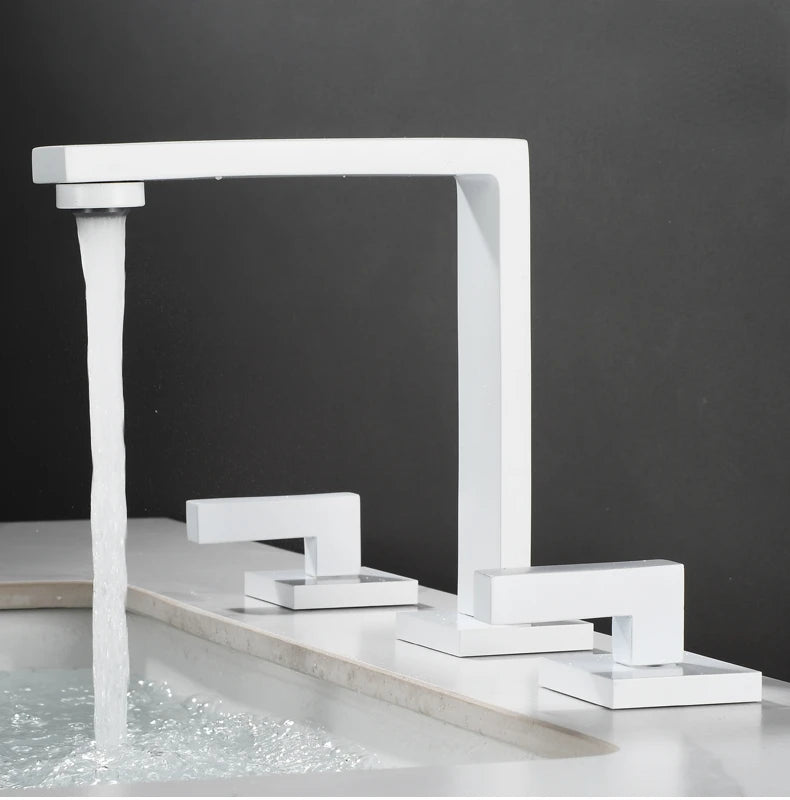 Brushed Gold Basin Faucet Solid Brass Three Hole