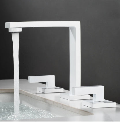 Brushed Gold Basin Faucet Solid Brass Three Hole