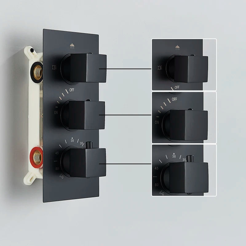 Thermostatic Shower Faucet Wall Concealed Waterfall Rainfall